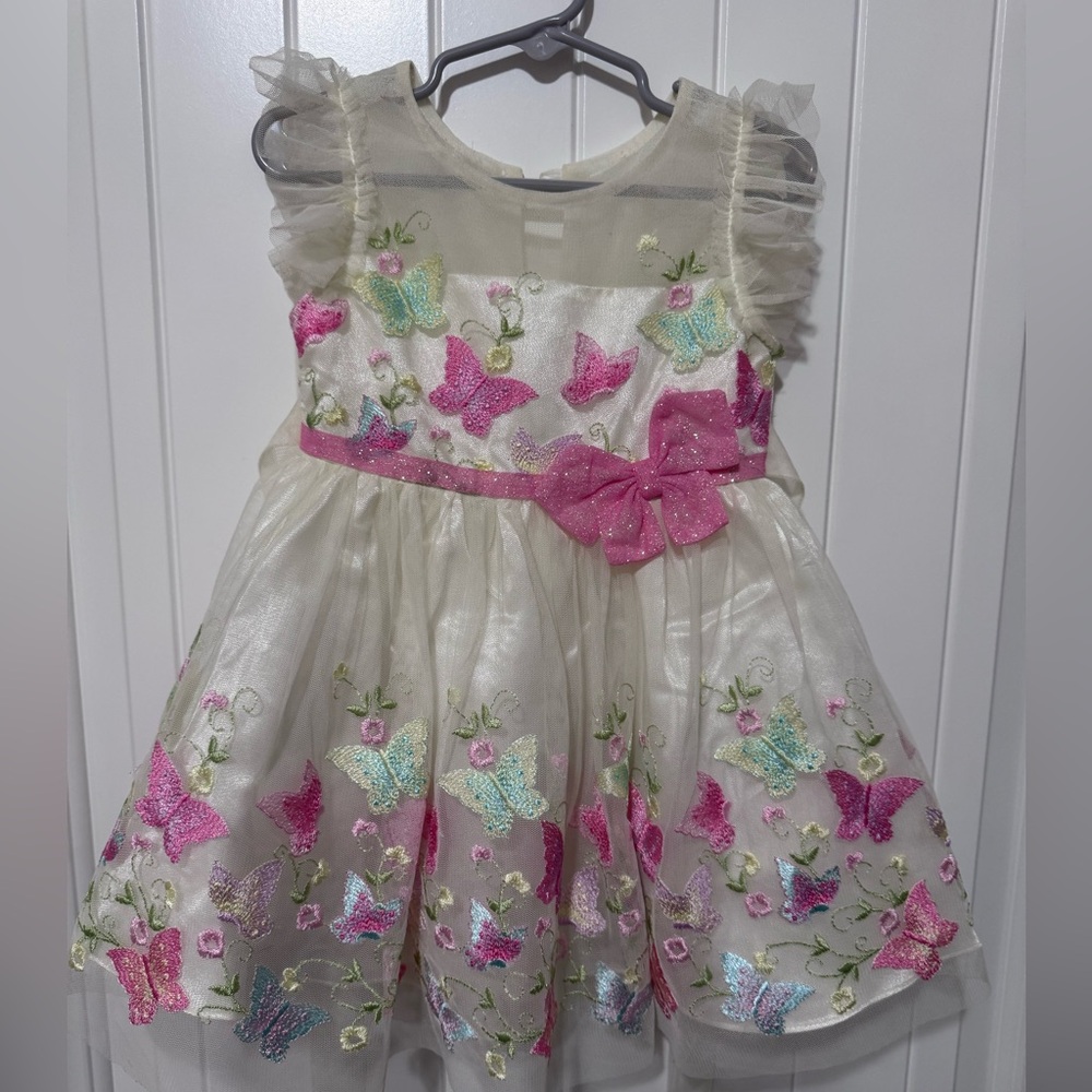 Jona Michelle Ivory Dress with Pink and Green Embroidery